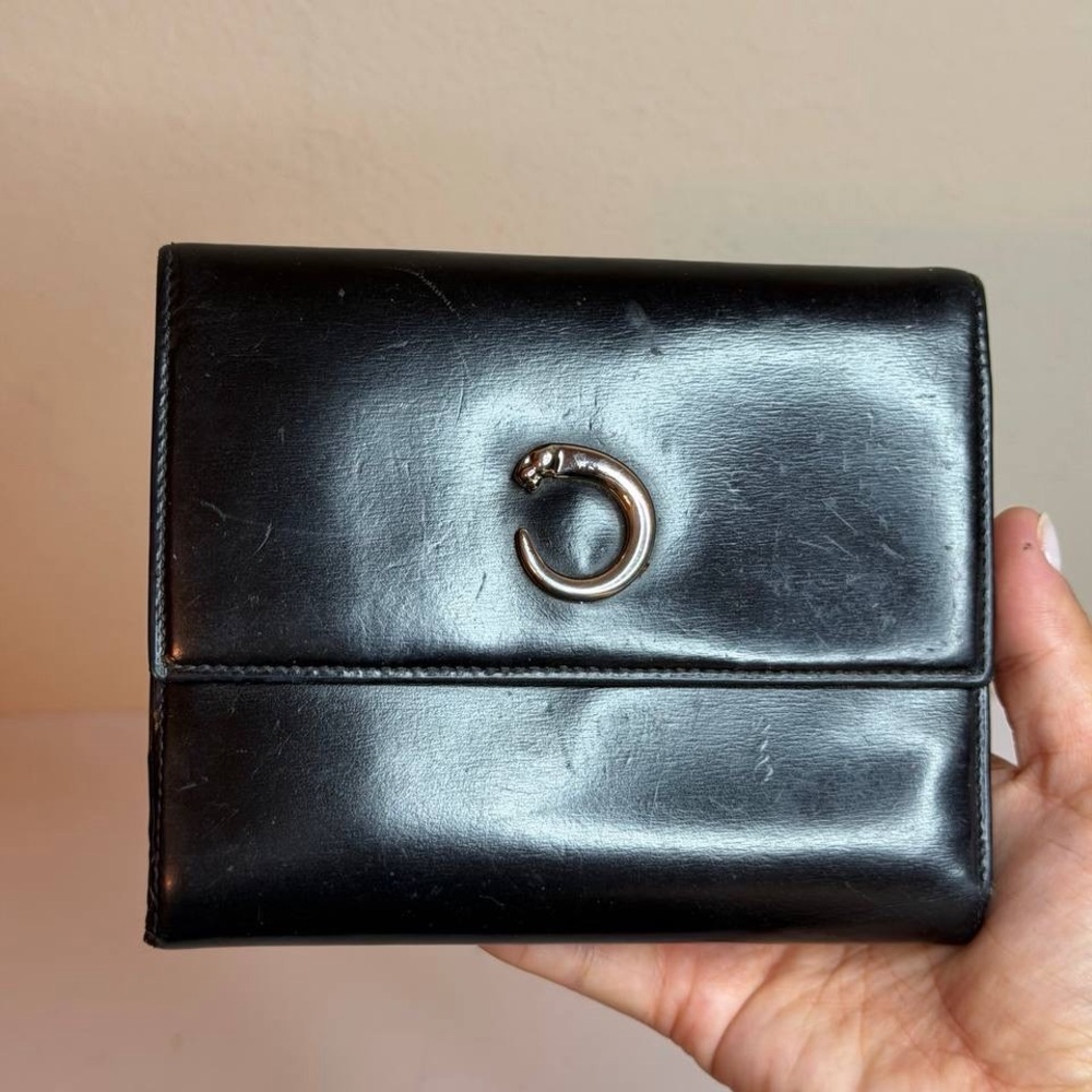 Cartier Panthère Trifold Wallet with a Silver-finish Panther Head motif closure
